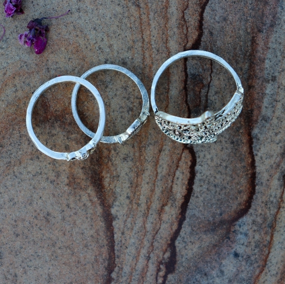 Boho Silver Band Rings Set of 3 - Picture 2 of 2